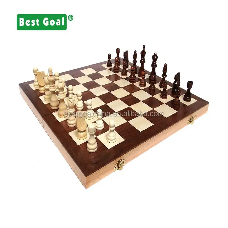 
Wooden chess armory set with storage interior felted game board 