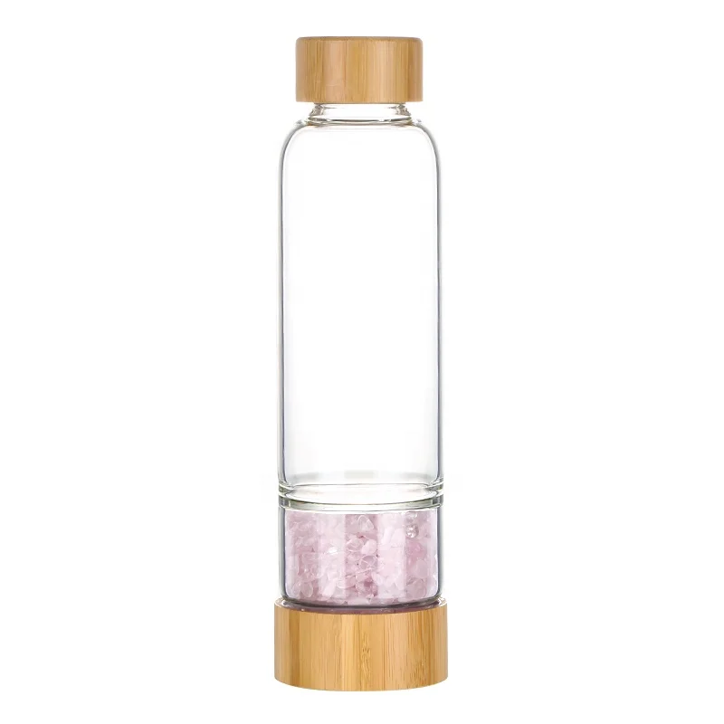 Natural Healing Crystals Quartz Chips Stone Infused Glass Water Bottle With Custom Logo