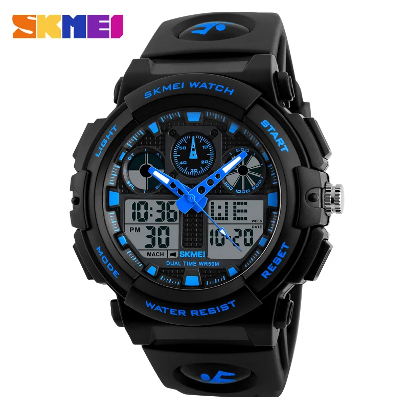 

SKMEI 1270 Fashion Double Time LED Digital and Quartz Men's Watch 50M Waterproof Week El Light Watches Men, 5 colors to choose