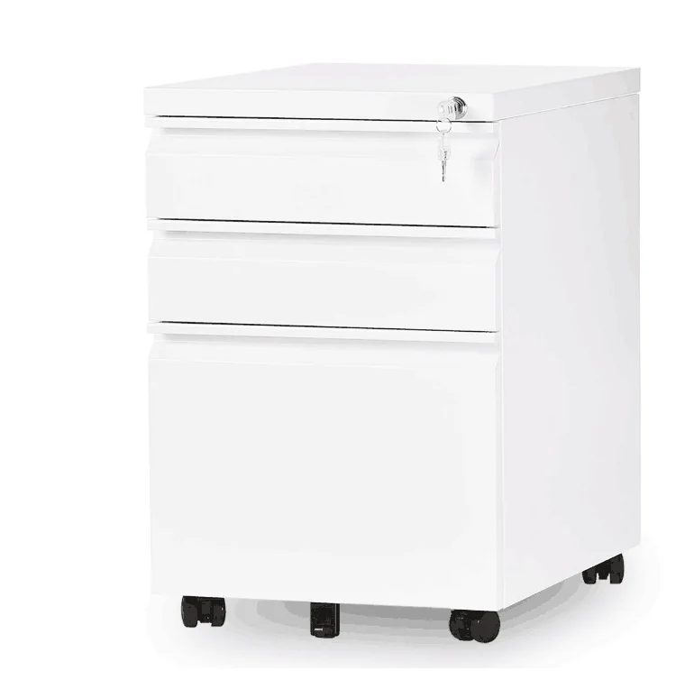 White All Steel Lockable Mobile 3 Drawer Filing Cabinet For A4 A3