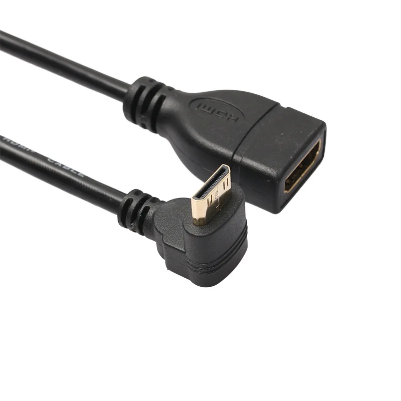 

15cm Gold Plated 90 degree Mini HDMI up angle to HDMI Female Adapter Cable, Black