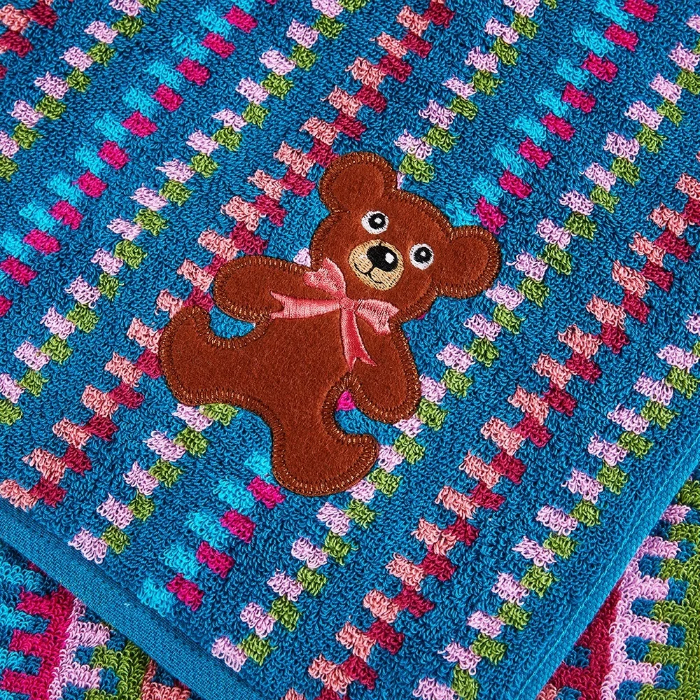 Pure 100 Cotton Colorful Jacquard Hand Towel with Bear Embroidery (14).jpg