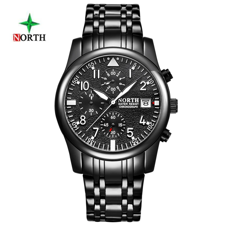 

North 7718 Top Fashion Men's Watch Luminous Quartz Watch Leather Business Army Waterproof Clock Men Full Steel Clock