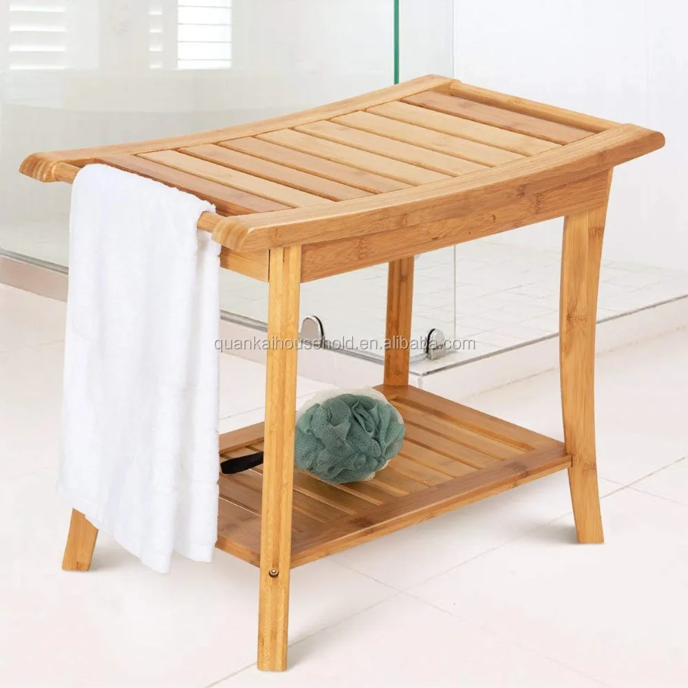 ZENY™ Bamboo Shower Bench Seat with Storage Shelf, Spa Bath