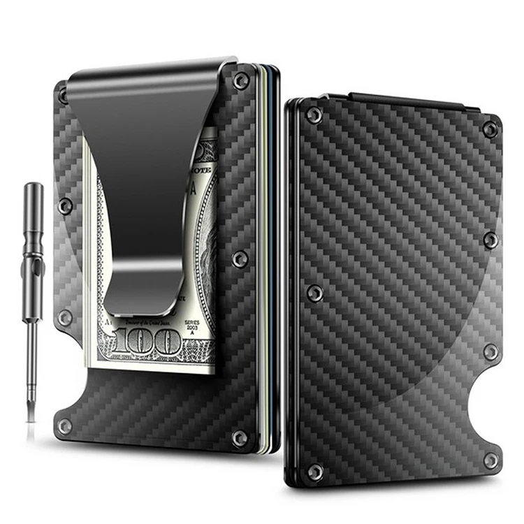 

Factory Price Customized design Aluminum Rfid Blocking Credit card wallet business Credit money clip Carbon Fiber card holder, Black