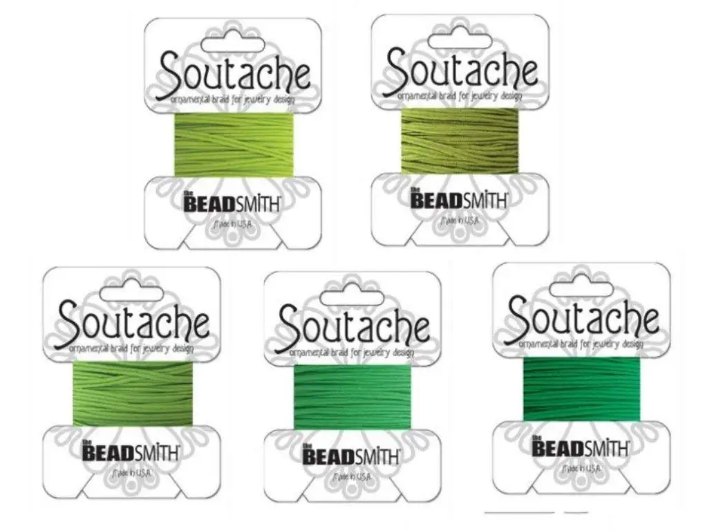 Beadsmith Soutache Braided Rayon Cord / Trim 3mm Wide - 5-color Combo - "Green Medley" 3 Yds Per Color