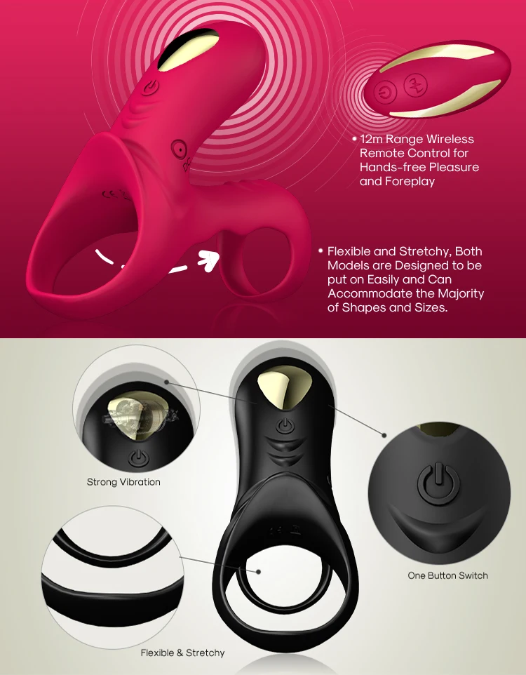 Amazon and ebay hot selling penis sleeve 2 motors remote control sex toy cock vibrating ring for big cock man penis