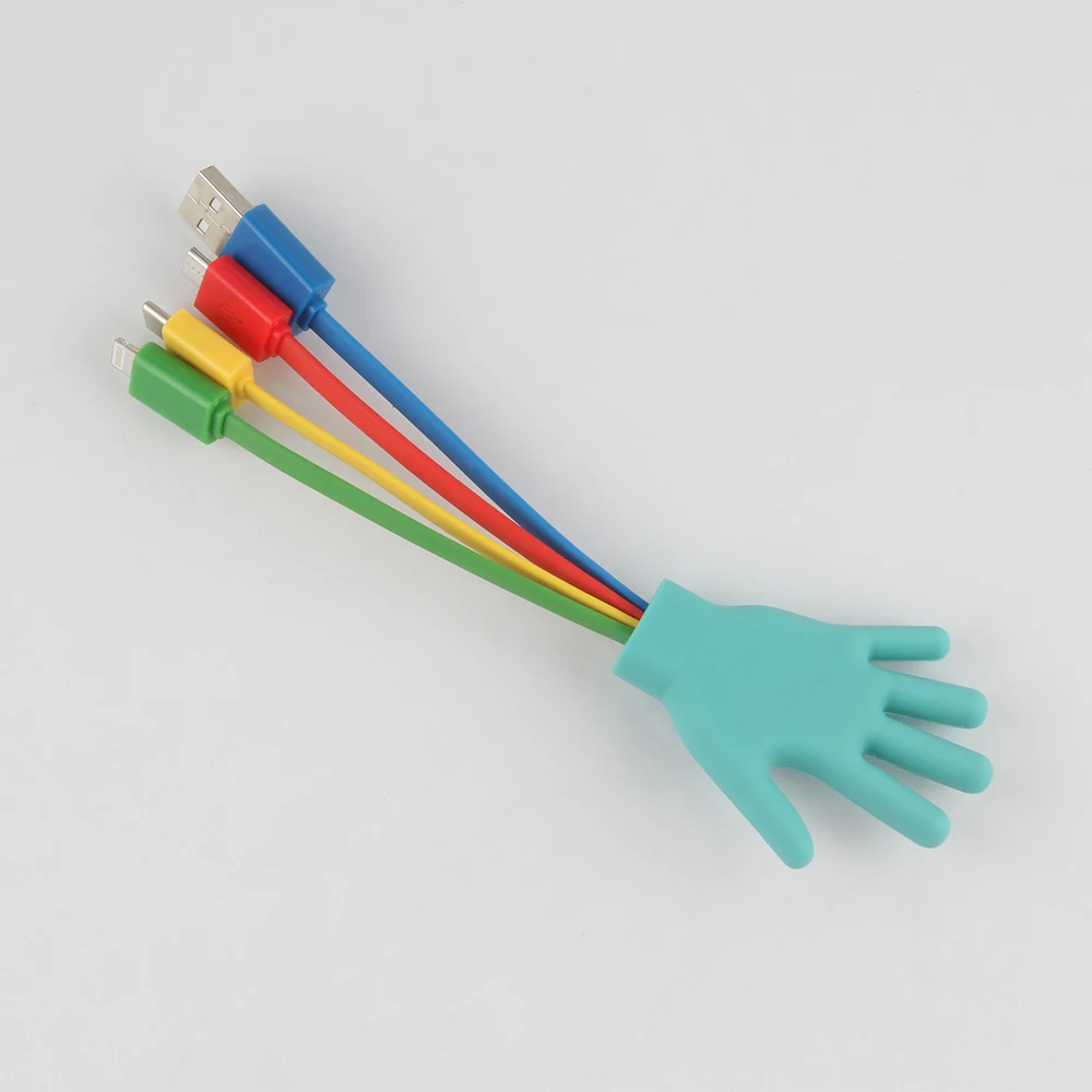 OEM/ODM Promotion Gift 4 in 1 data cable Colorful hand shape USB Charging Cable