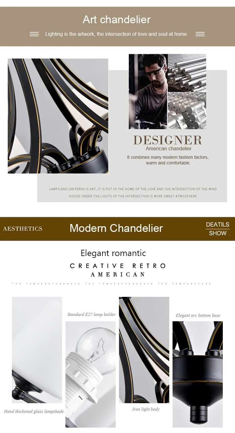 Elegant modern ceiling hanging E27 dining room bedroom lighting chandelier de table classic