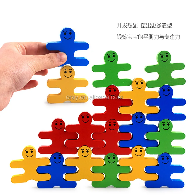 Kids Wooden Building Block Set Natural Wooden Stacking Game Toys for Kids Children Learning Educational Toys 4 Color,16 Pieces