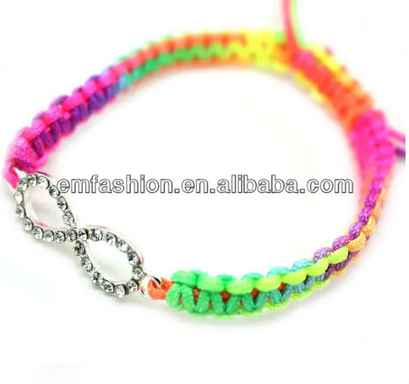 

Fashion Wholesale Cheap Girls Rhinestone Neon Cords Crystal Infinity Braided Bracelet, As show