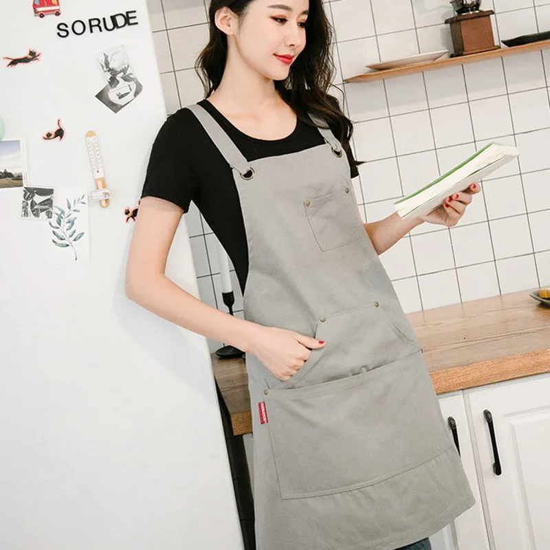 
Hot Sale Wholesale Waterproof Cotton Work Apron With Pockets Barista Kitchen Apron 