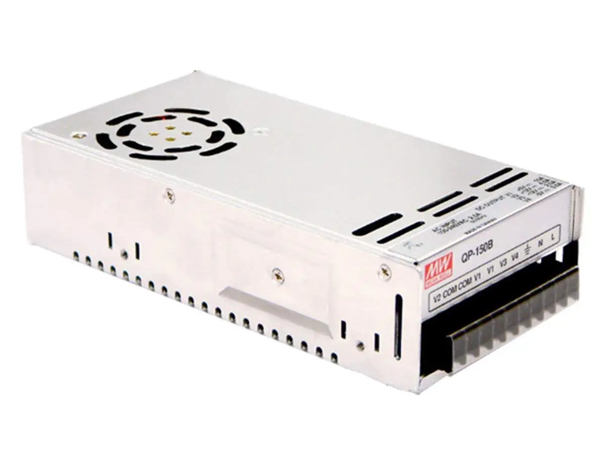 Mean Well QP-150F Enclosed Switching AC-to-DC Power Supply, Quad Output, 152W, 1.5" H x 3.9" W x 7.8" L