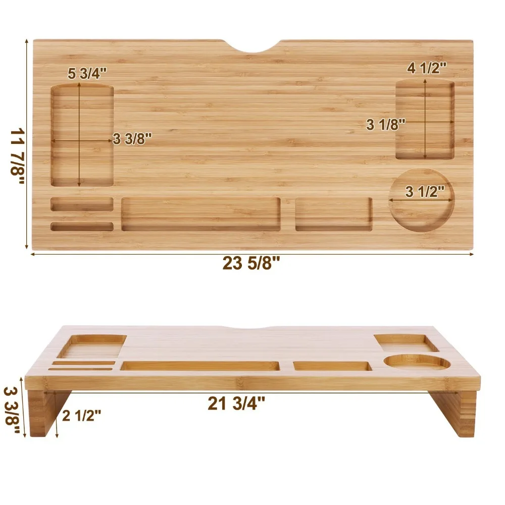 Bamboo Monitor Stand Wood Computer Desktop Riser Shelf Organizer