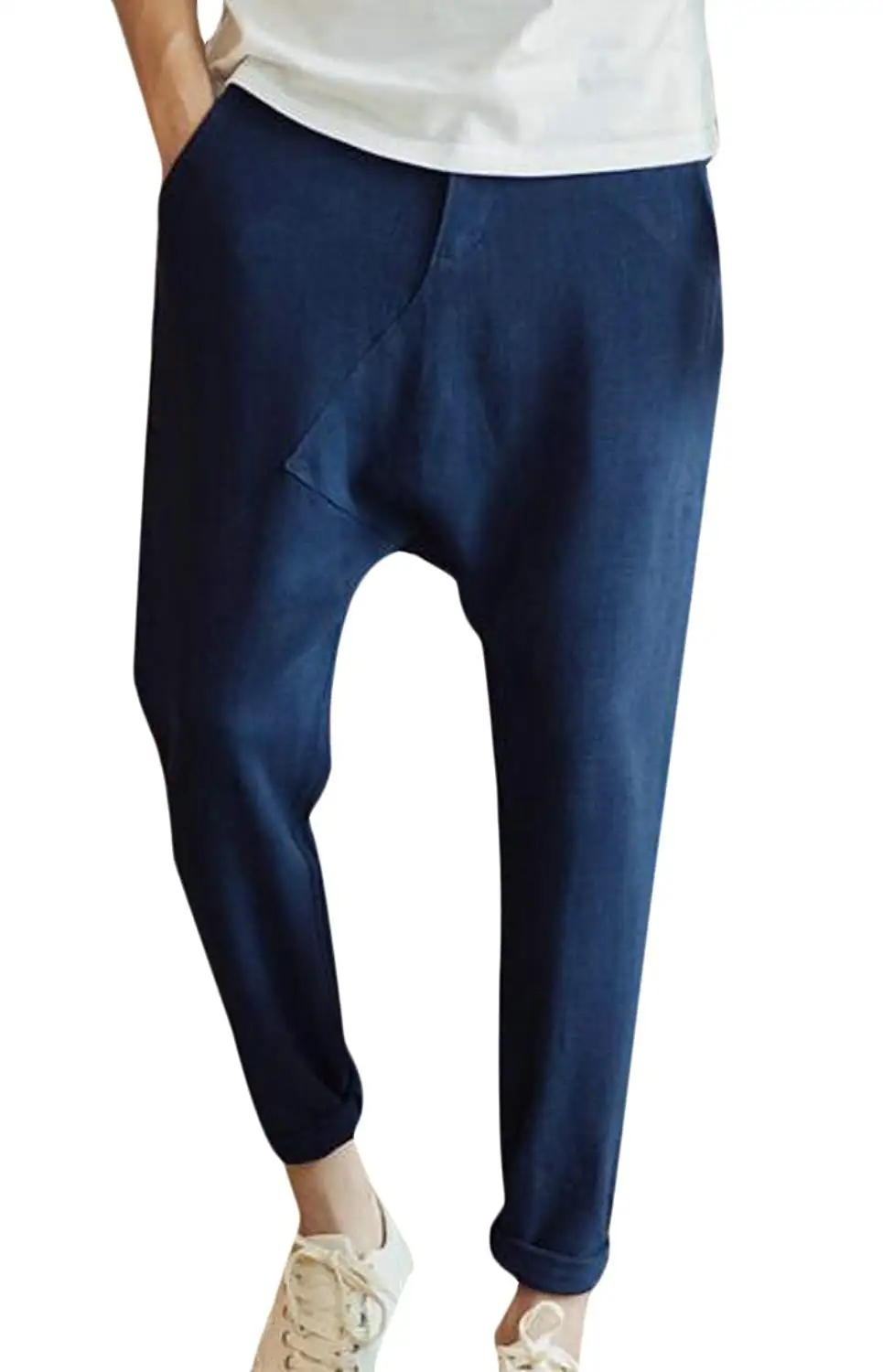 JXG Men Capri Pants Casual Drop Crotch Harem Pants Trousers with Pockets