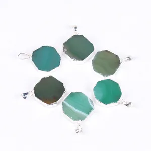 wholesale natural modern wedding supplies green agate slices stone pendant