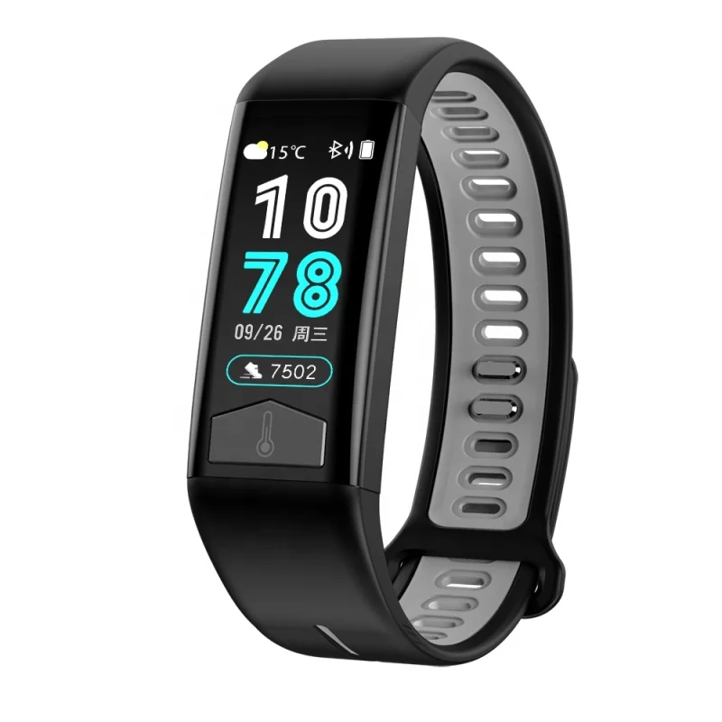 T02 Smart Bracelet IP68 Waterproof Wristband with Heart Rate ECG Monitor Body Temperature Fitness Tracker Band Weather Display