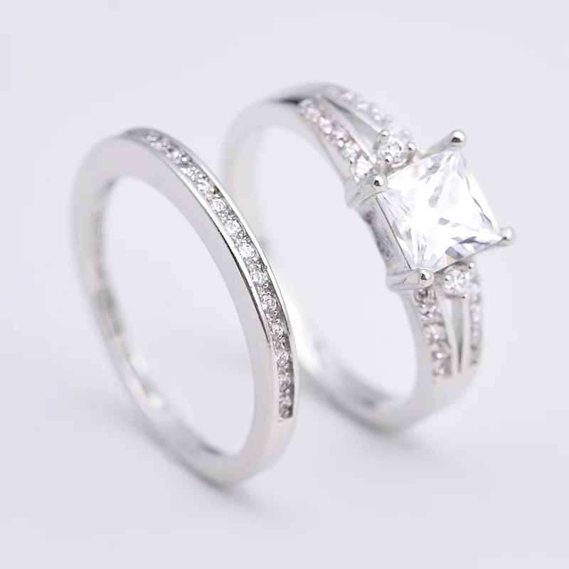 Rhodium Plated 9925 Sterling Silver Jewelry Couple Rings For Engagement