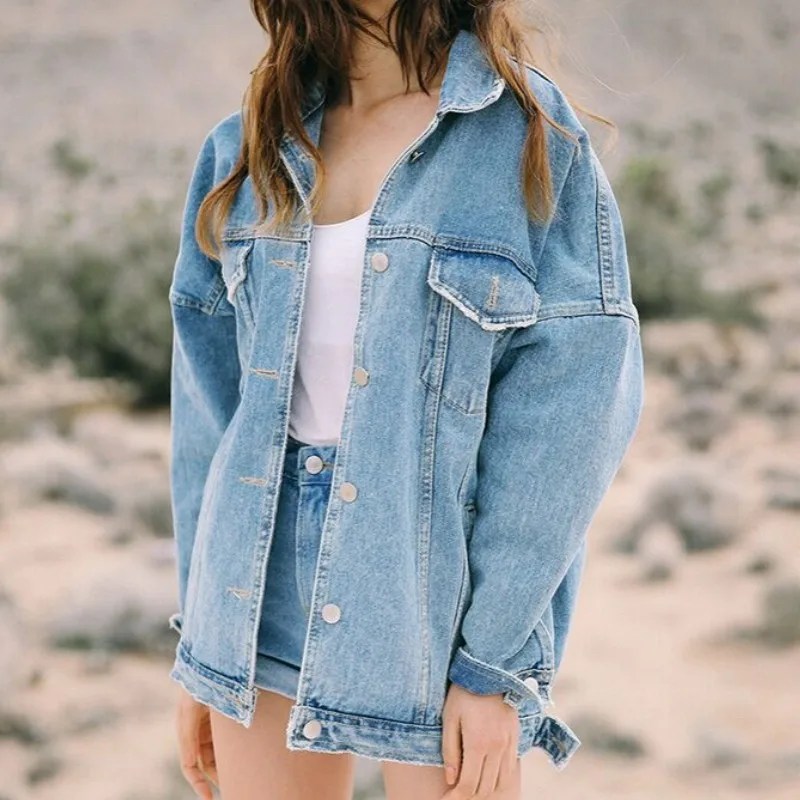 YSMARKET Spring Autumn Women Denim Jacket Long Sleeve Loose Female Jeans Casual Girls Outwear BF Style Jacket E052