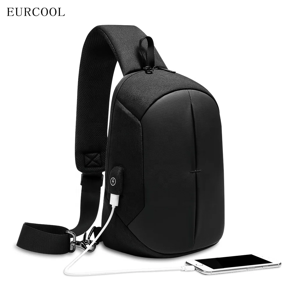 

2021 Eucrool Custom Fashion Anti Theft Leather Cross Body Messenger Bag Multifunctional Men Rechargeable Chest Bag With USB, Black , grey or customized