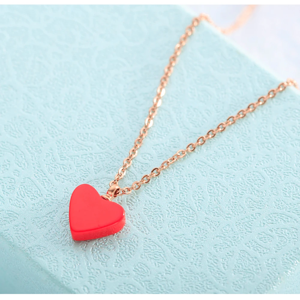 Fashion Women Jewellery Rose Gold Chain Small Red Heart Pendant Necklace