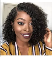 

cheap raw brazilian human hair short side part kinky curly lace closure wig