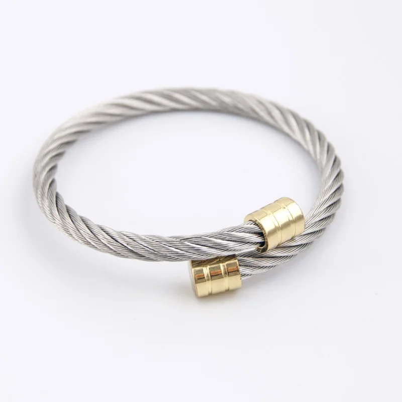 Mens Punk Style Stainless Steel Wire Rope Bangle Male Twist Cable Mens Punk Style Stainless Steel Wire