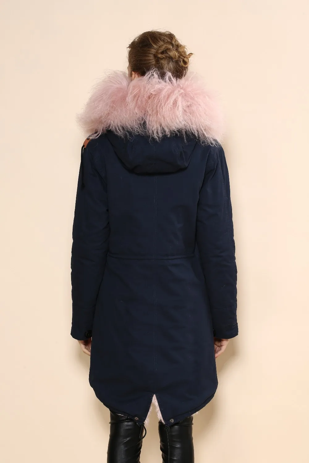 pink mongolia sheep fur parka women winter classic vogue long