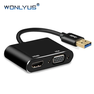 USB 3.0 to HDMI and VGA Adapter Converter Connector Support 1080P HDMI VGA Sync Output for Windows XP/ 7/8/10 Computers