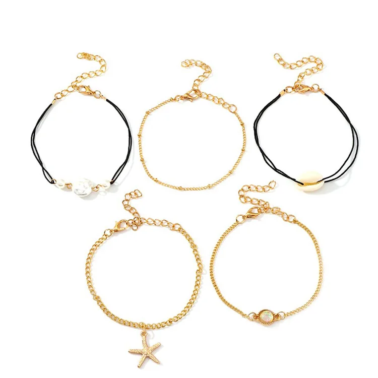 

Fashion Jewelry Gold Plated Beach Bohemian Couple Sea Shell Bracelet Set For Women