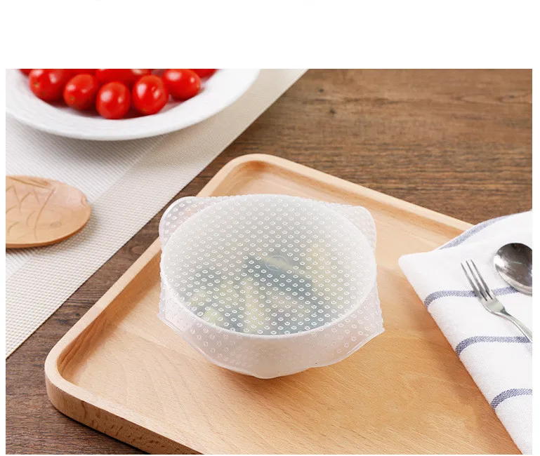 4 Pcs Set Bpa Free Dishwasher Microwave Safe Silicone Food Saver Wraps