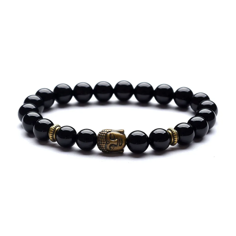 

2019 New Natural Stone Painting Bracelet Ancient Bronze Buddha Head Bracelet