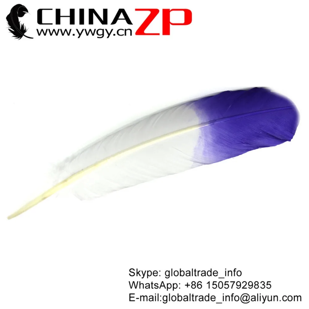 
CHINAZP Factory Cheap Wholesale Feather Size from 30cm to 35cm Dyed Blue Half Dipped Bicolourable Turkey Rounds Wing Feathers 