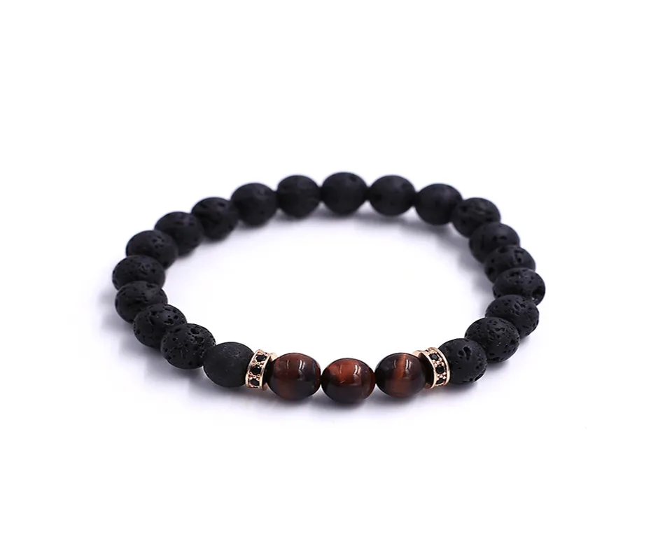 

Barbecue Rock Jewelry Making Lava Men's Black Natural Lava Rock Gems Stone Bracelet