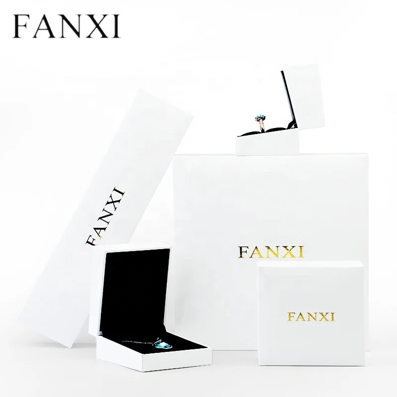 

FANXI factory wholesale custom private logo label premium flocked jewelry necklace bracelet bangle pendant earring ring box, N/a