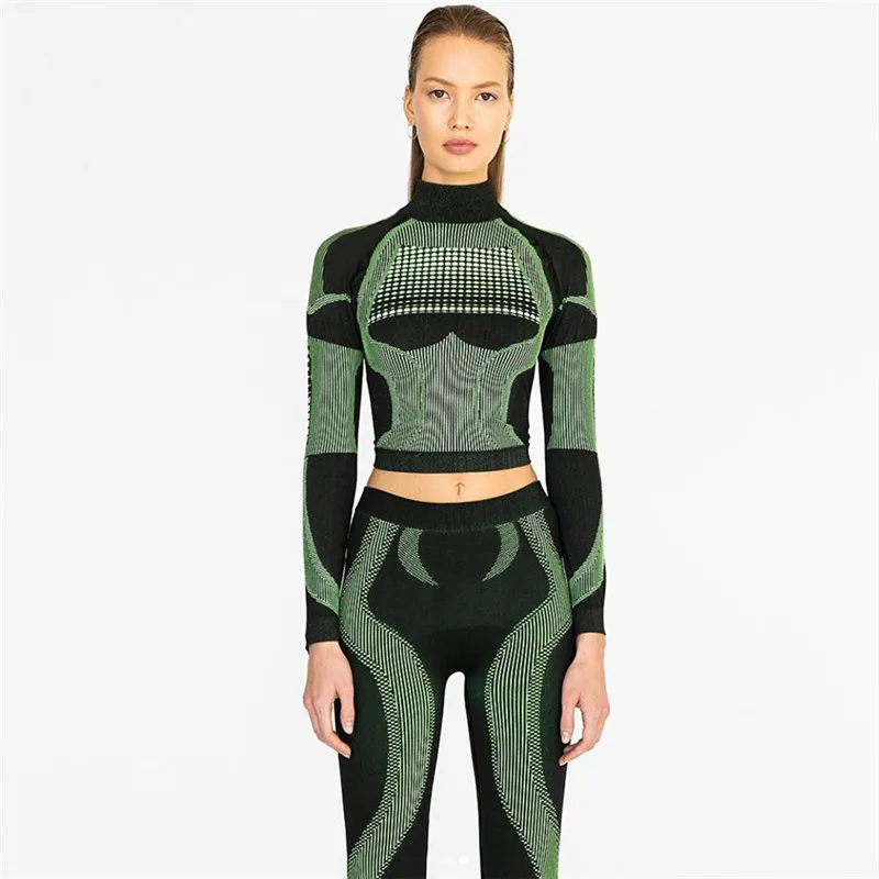 

Hot Selling Long Sleeve Crop Top And Leggings Yoga Print Sets 2 Piece Set Women, As picture