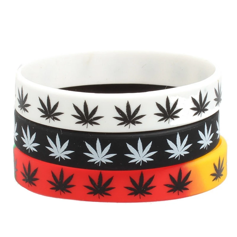 3 Pcs Leaf Weed Multi-colors Jamaica Silicone Reggae Bracelets Wristband Gifts