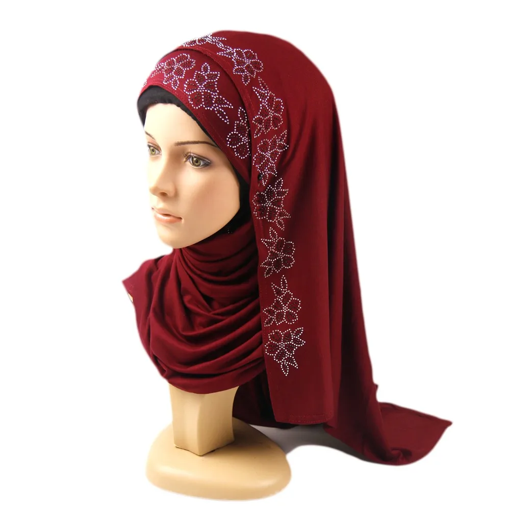 Hot New Design Cotton Jersey Fabric Of Sequined Printed Trade Hijab For