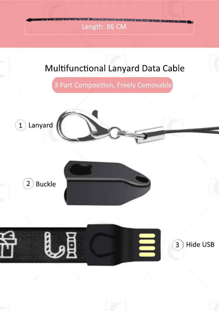 Lanyard Mobile Phone Dual Sided Type C Micro USB Data 3 in 1 Charging Cable with Custom Logo - ANKUX.COM