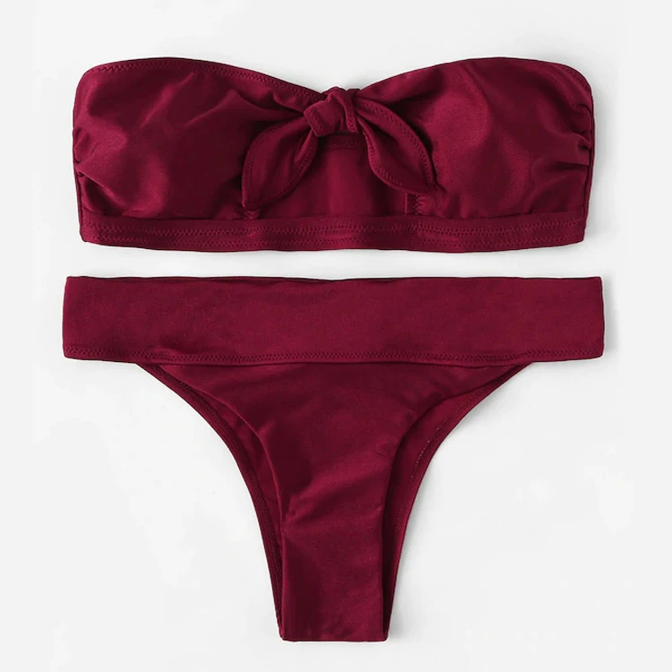 

2019 swimwmear sexy wine red color brasil bandeau crop top biquini, Picture