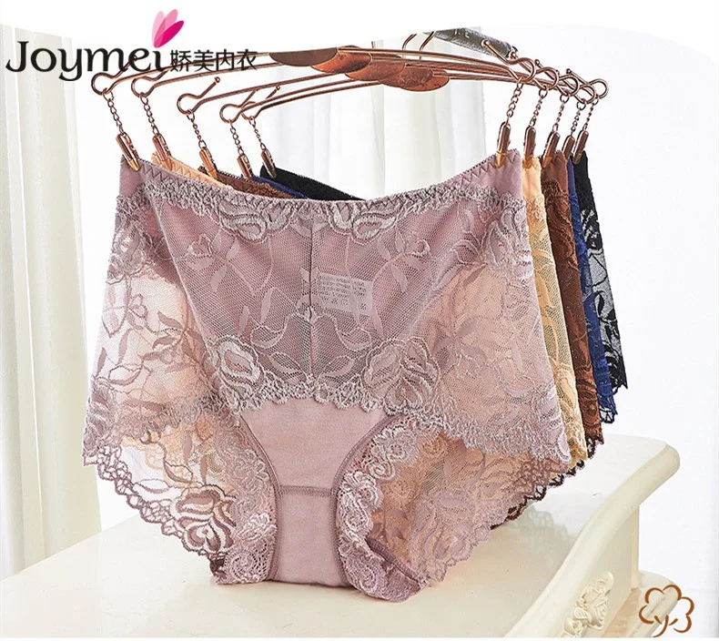 

High Waist Elastic Lace Hollow Panty Breathable Comfortable Cotton Crotch See Through Ladies Soft Panties, 5 colors,blue, brown, black,cameo brown, nude(skin color)
