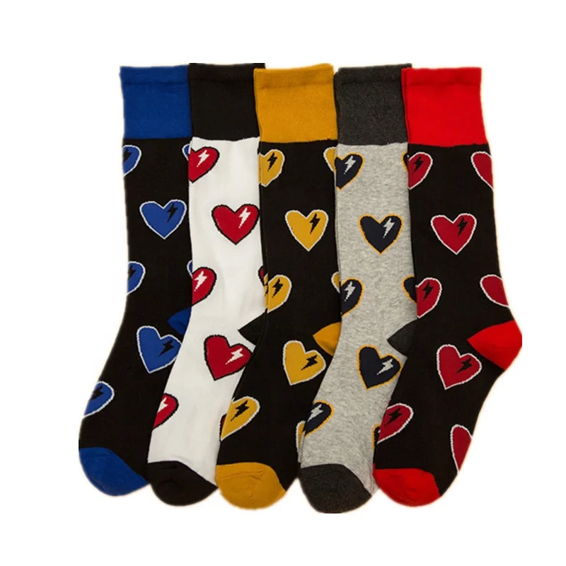 

Japan style fashion cotton heart lightning jacquard hot fashion child tube cotton solid red sock love, As pic