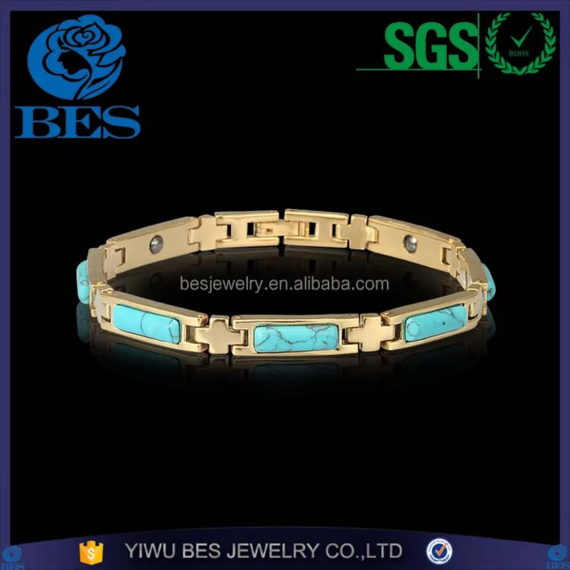 

2017 Blue Turquoise Jewelry Good for Health Cross Linked Fashion Magnet Therapy Bracelet, Golden