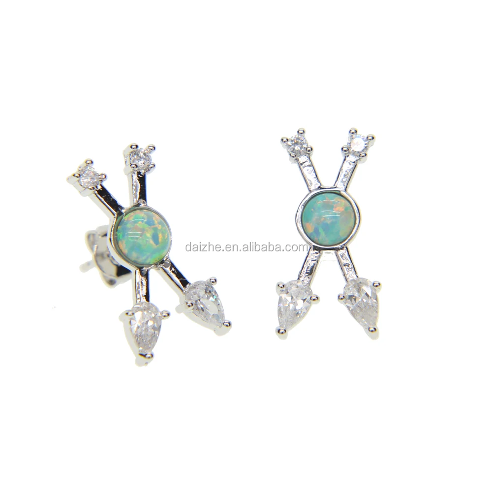 

2021 women ladies fashion jewelry clear cubic zirconia green opal gemstone Cross earring