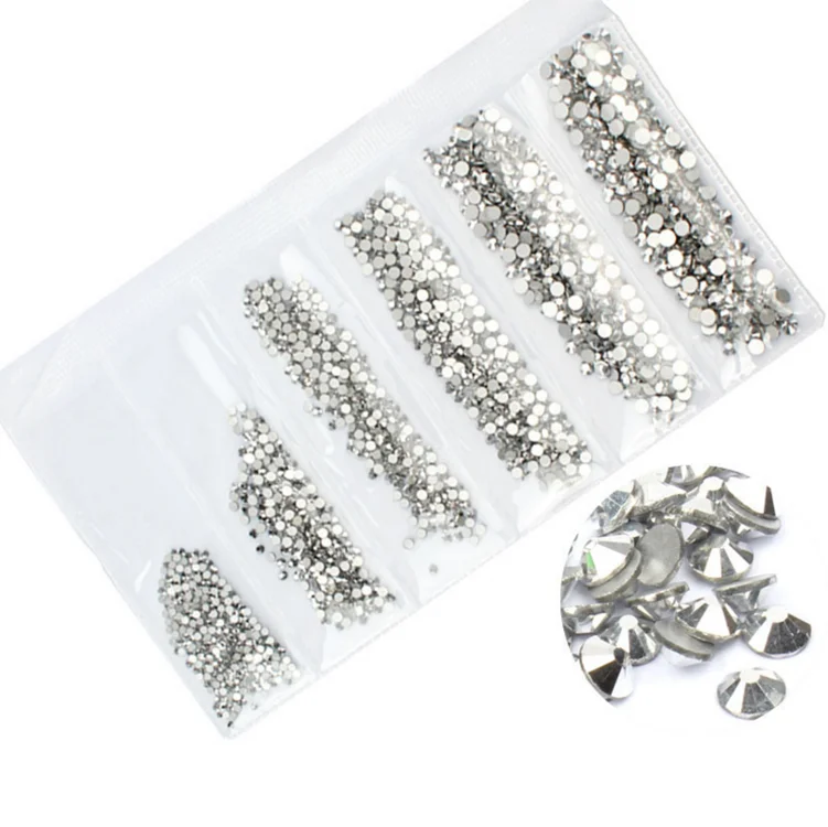 

Popular Design Different Sizes Round Nail Diamond Glass Rhinestone 3d Flatback Nail Strass Art