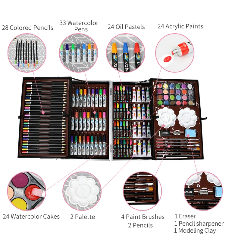 Two Layers Artist Tool Set Aluminum Case Artist Tool Kit For Kids Art