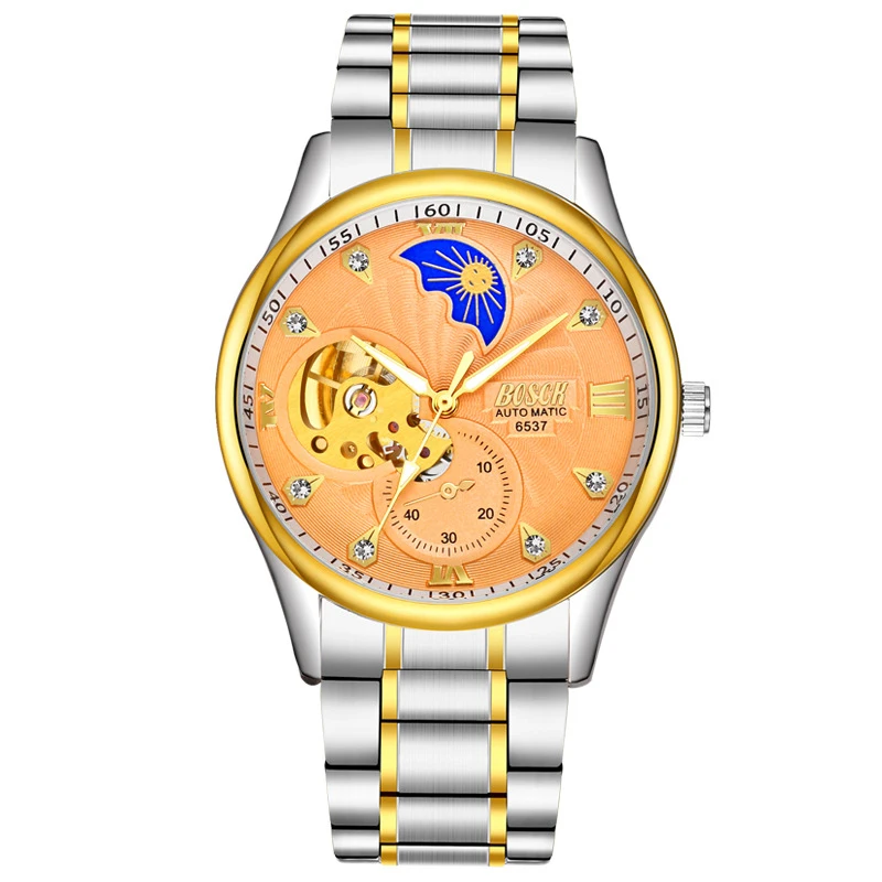 

Bosck 6537 Mens Fashion Casual Stainless Steel Back Flywheel Design Waterproof Automatic Mechanical Wrist Watch