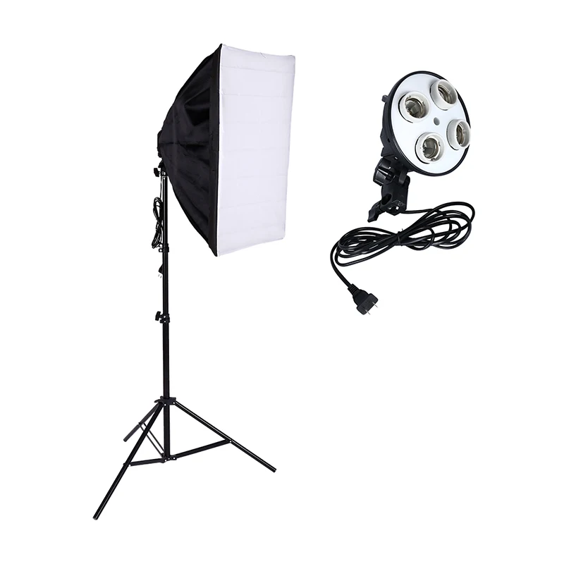 Photo Studio Kit Photography Light 4 Socket Lamp Holder + 50*70CM Softbox +2M Light Stand Photo Soft Box