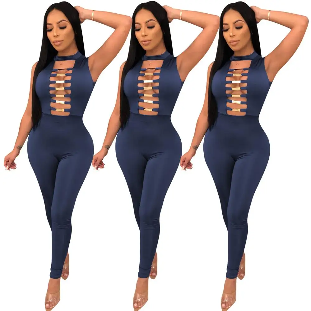 

Summer 2019 sleeveless bandage bodycon jumpsuit nightclub YD8073, N/a