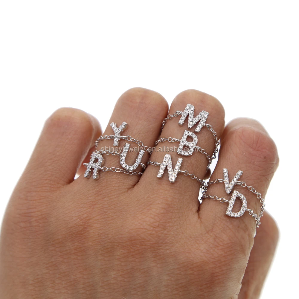 

fashion jewelry adjust micro pave cz minimal trendy 26 letters alphabet chain ring